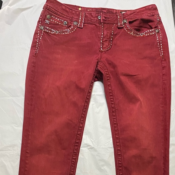 Miss Me Denim - Miss Me Burgundy Wine Colored Embellished Skinny Jeans